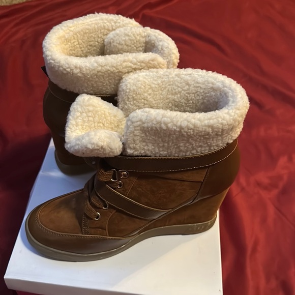 JustFab Shoes - Never been Worn Cognac Heel Show Boots. Has a few Scratches on right heel.